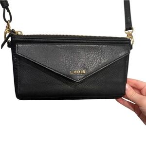 Lodis Black Crossbody / Wristlet with Gold Accents